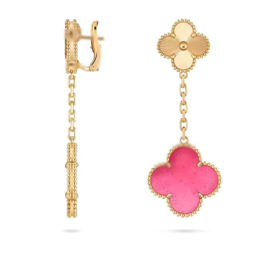 Quatrefoil 2 Motif Pink Enamel Earrings