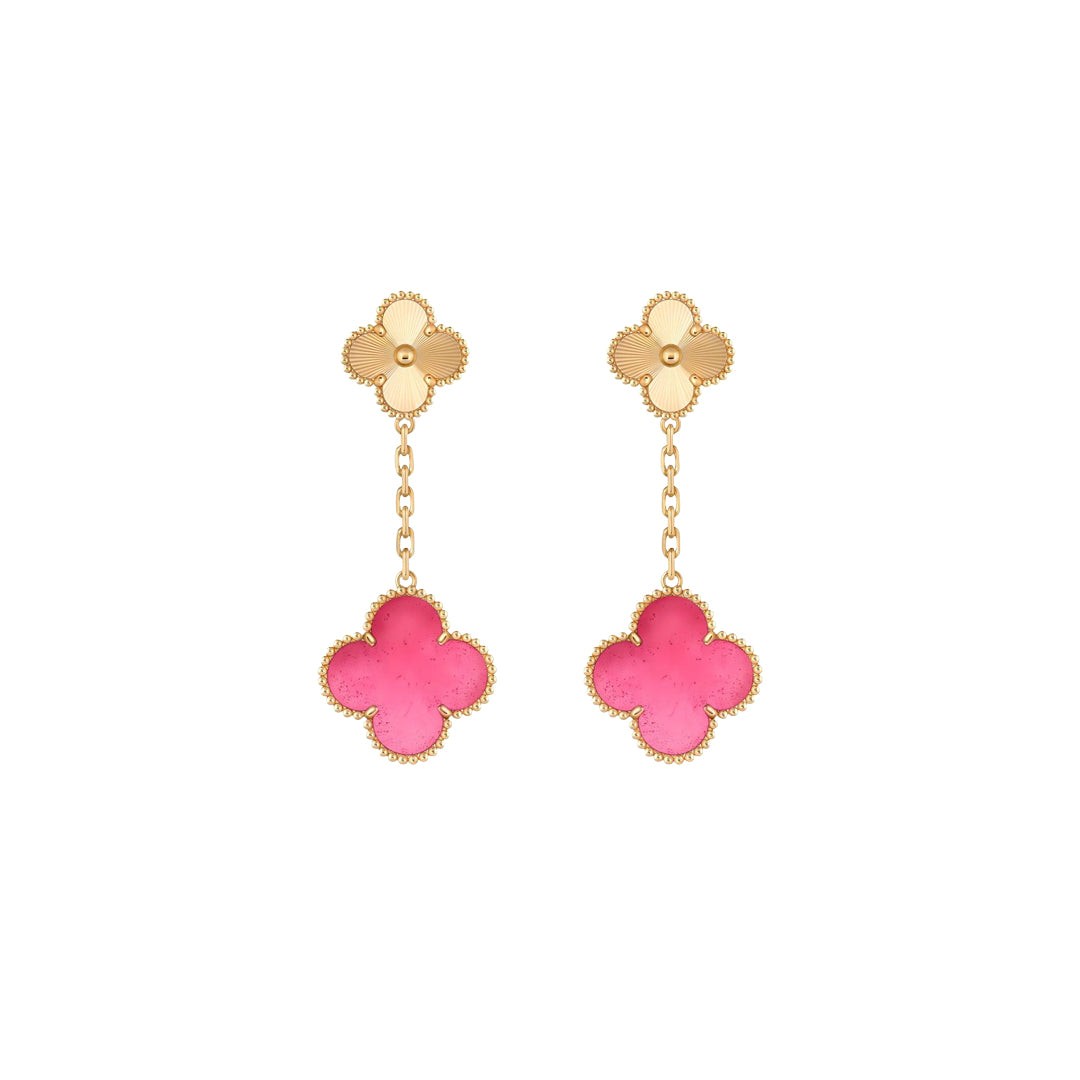 Quatrefoil 2 Motif Pink Enamel Earrings