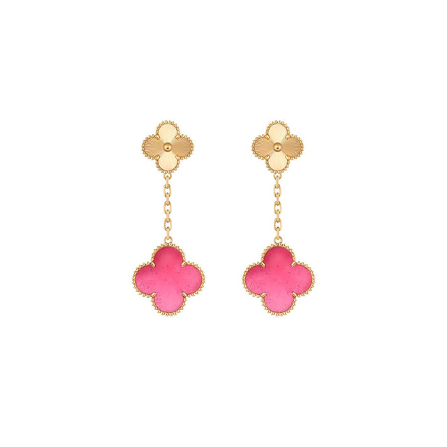 Quatrefoil 2 Motif Pink Enamel Earrings