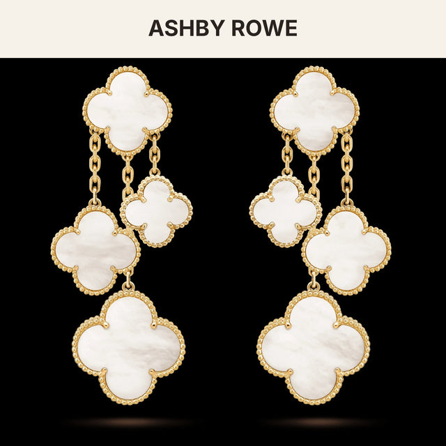 Quatrefoil 4 Motifs Earrings, White Mother of Pearl