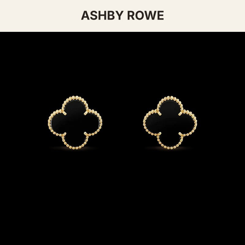 Quatrefoil Medium Stud Earrings, Onyx