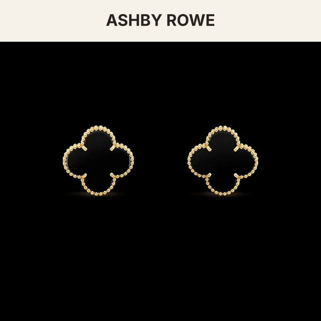 Quatrefoil Medium Stud Earrings, Onyx