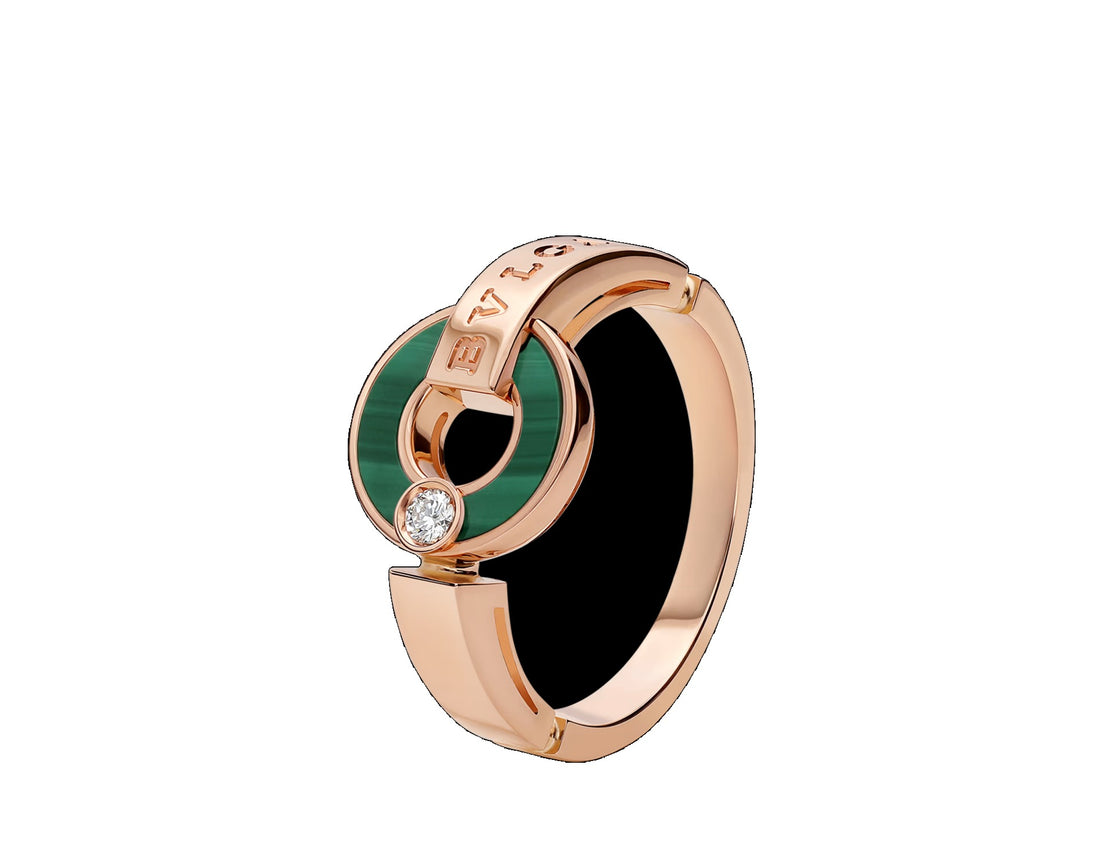 Roman Band Ring, Rose Gold Tone, Stone-Set, Malachite