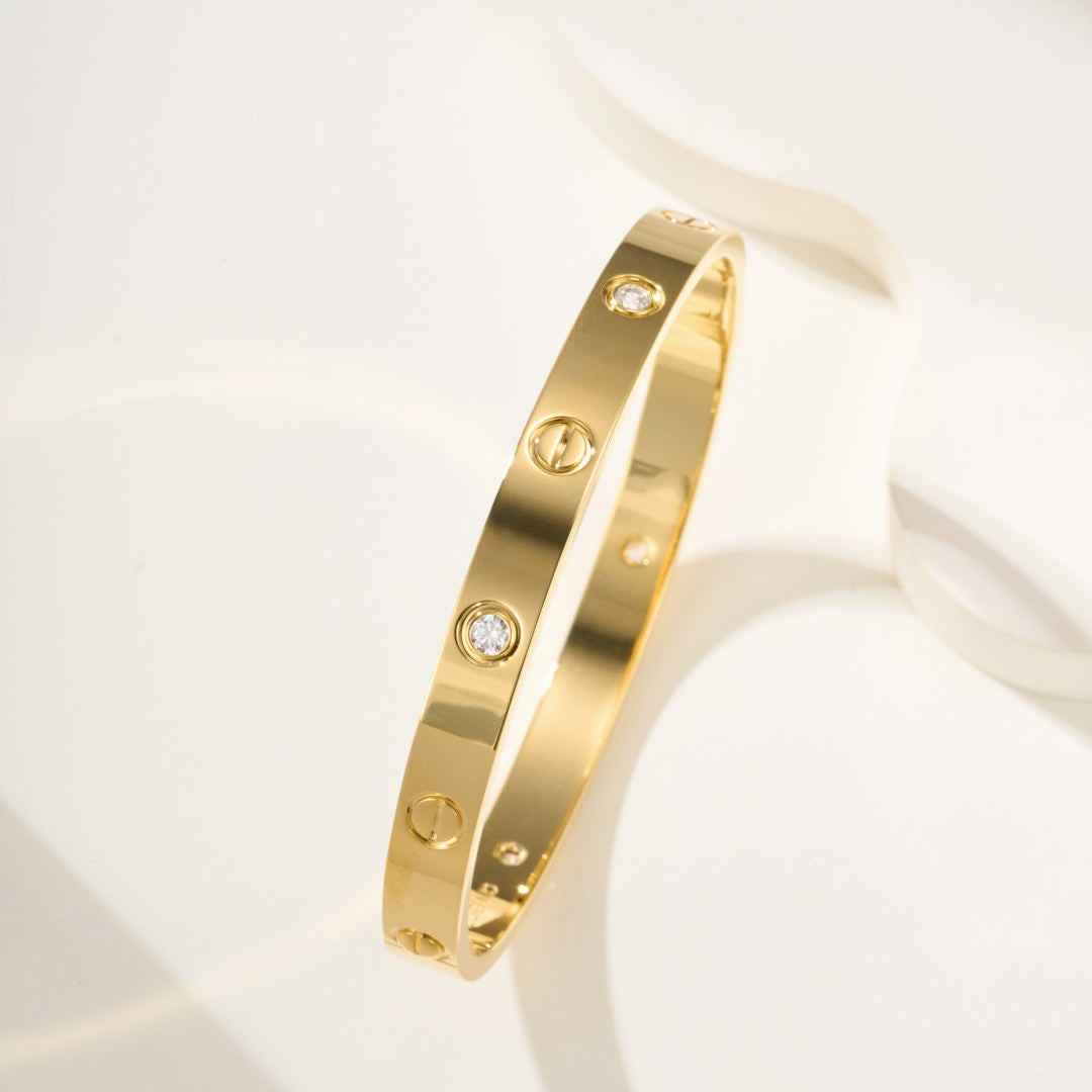 Screw-Lock Bangle Bracelet, 4 Stones, 6.1 mm
