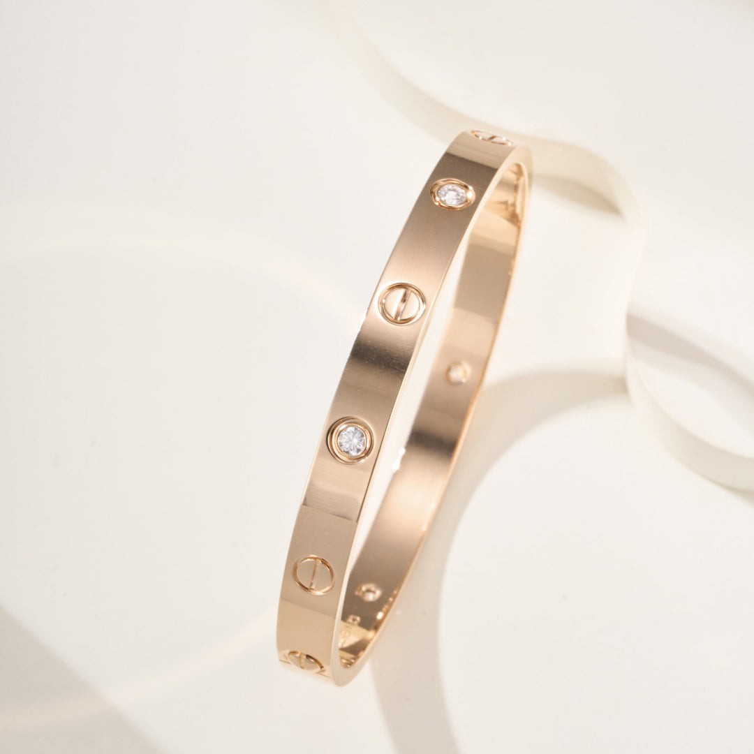 Screw-Lock Bangle Bracelet, 4 Stones, 6.1 mm