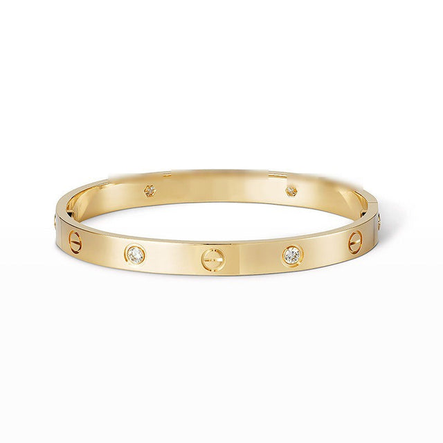 Screw-Lock Bangle Bracelet, 4 Stones, 6.1 mm