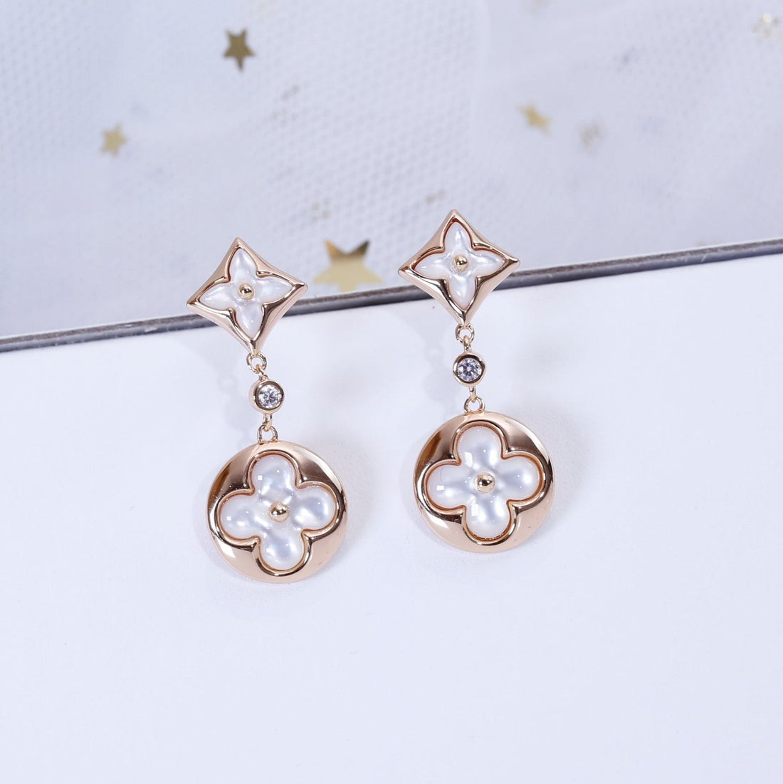 Star-and-Sun Drop Earrings, Mother of Pearl