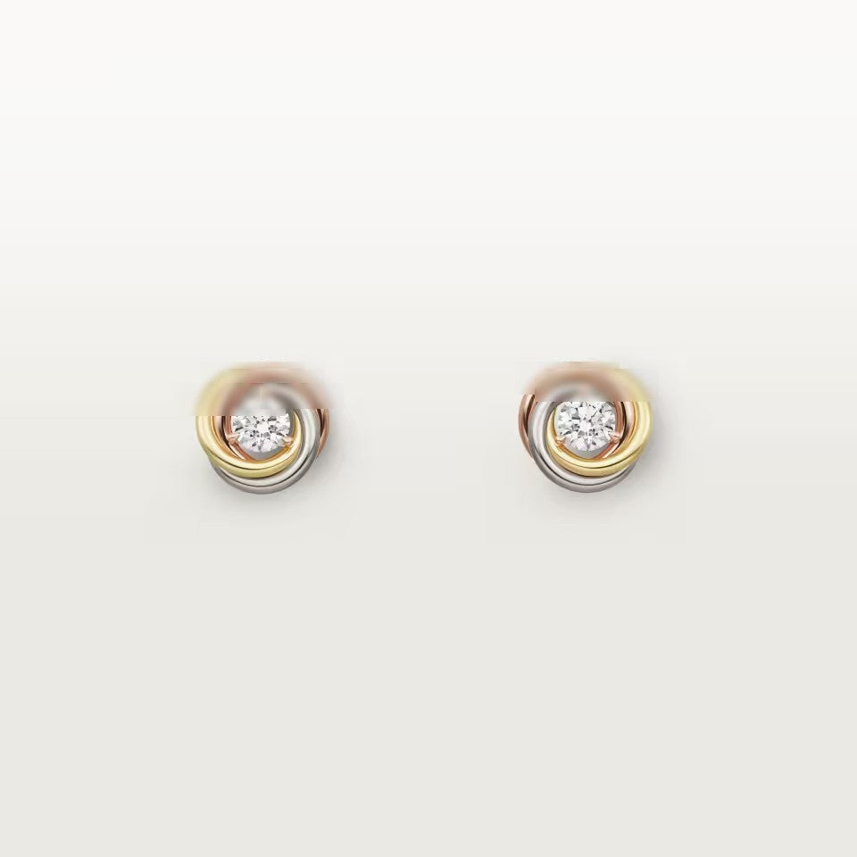 Three-Band Stud Earrings, Stone-Set